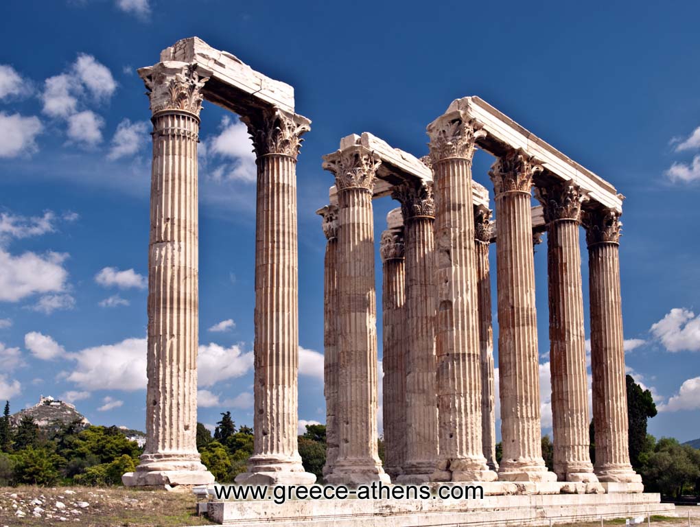 Zeus Temple - View of the temple of Zeus and Lycabetus Hill in the background