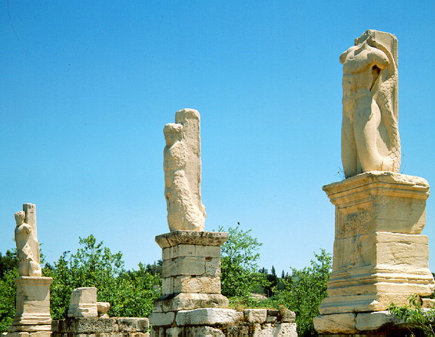 THE ANCIENT AGORA OF ATHENS  - The Odeion of Agrippa - It was built by Agrippa in 15 B.C. and comprised an auditorium with a seating capacity of about 1000 people, and a two-storeyed portico. It was destroyed by fire in A.D. 267 and in about A.D. 400 the Gymnasium was erected.