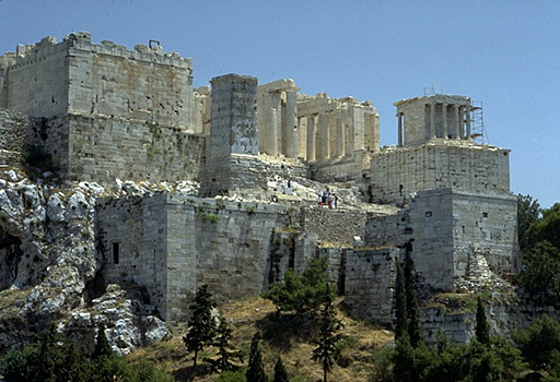 The western end of the Acropolis as seen from the Areopagus. - View from the northwest. 
