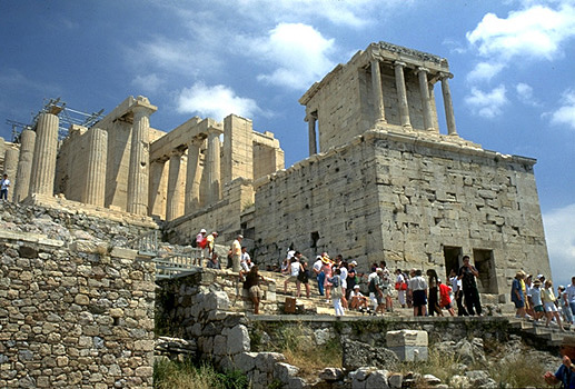 The Propylaia (south wing) and Nike Bastion. - Photo taken in 1997.